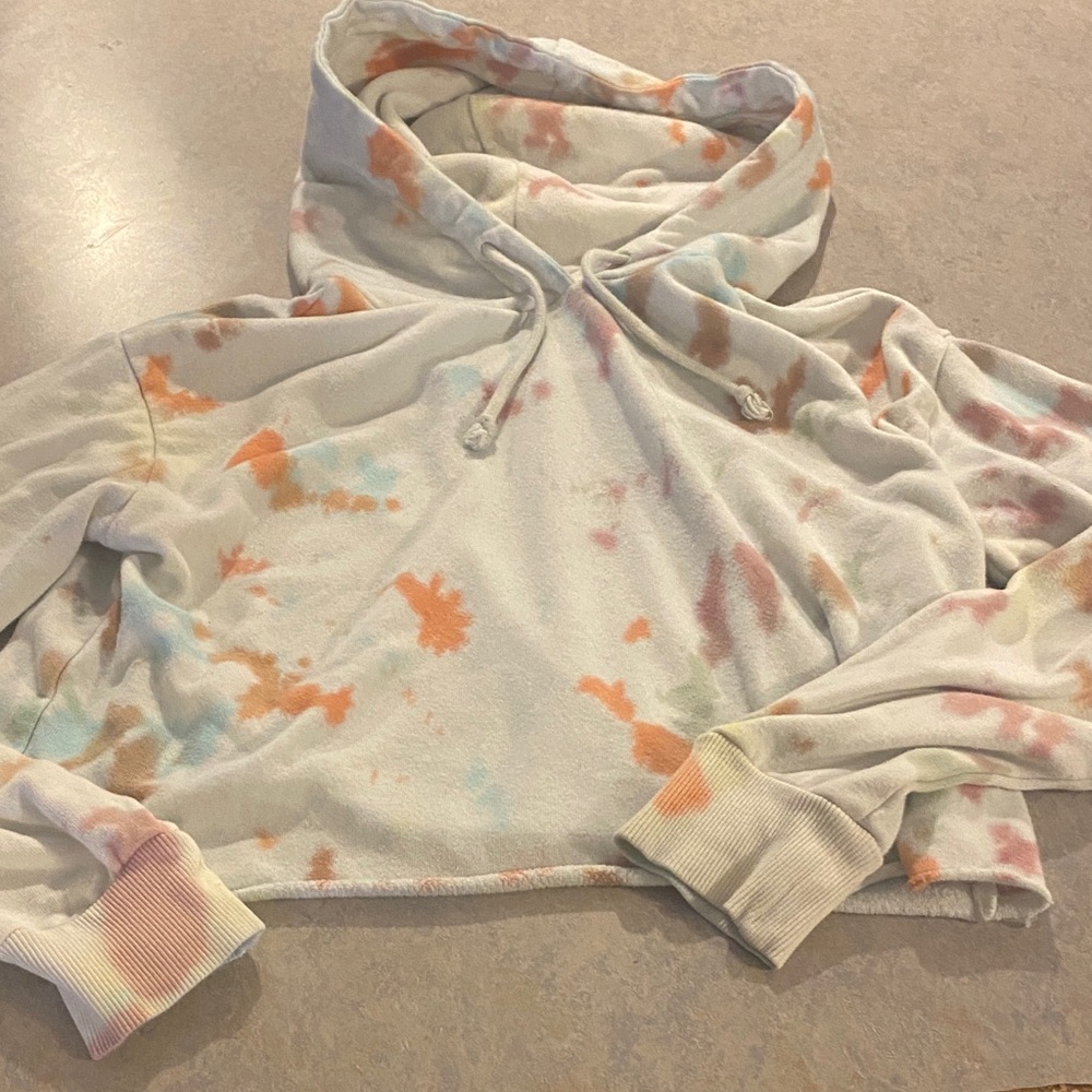 Tie-Dye Cropped Hoodie Sweater - Pastel Multi